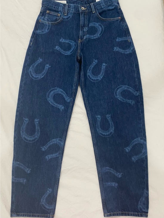 Zara Denim - Zara Dark Blue Straight-Leg Horseshoe Printed Cowboy Western Denim Jeans